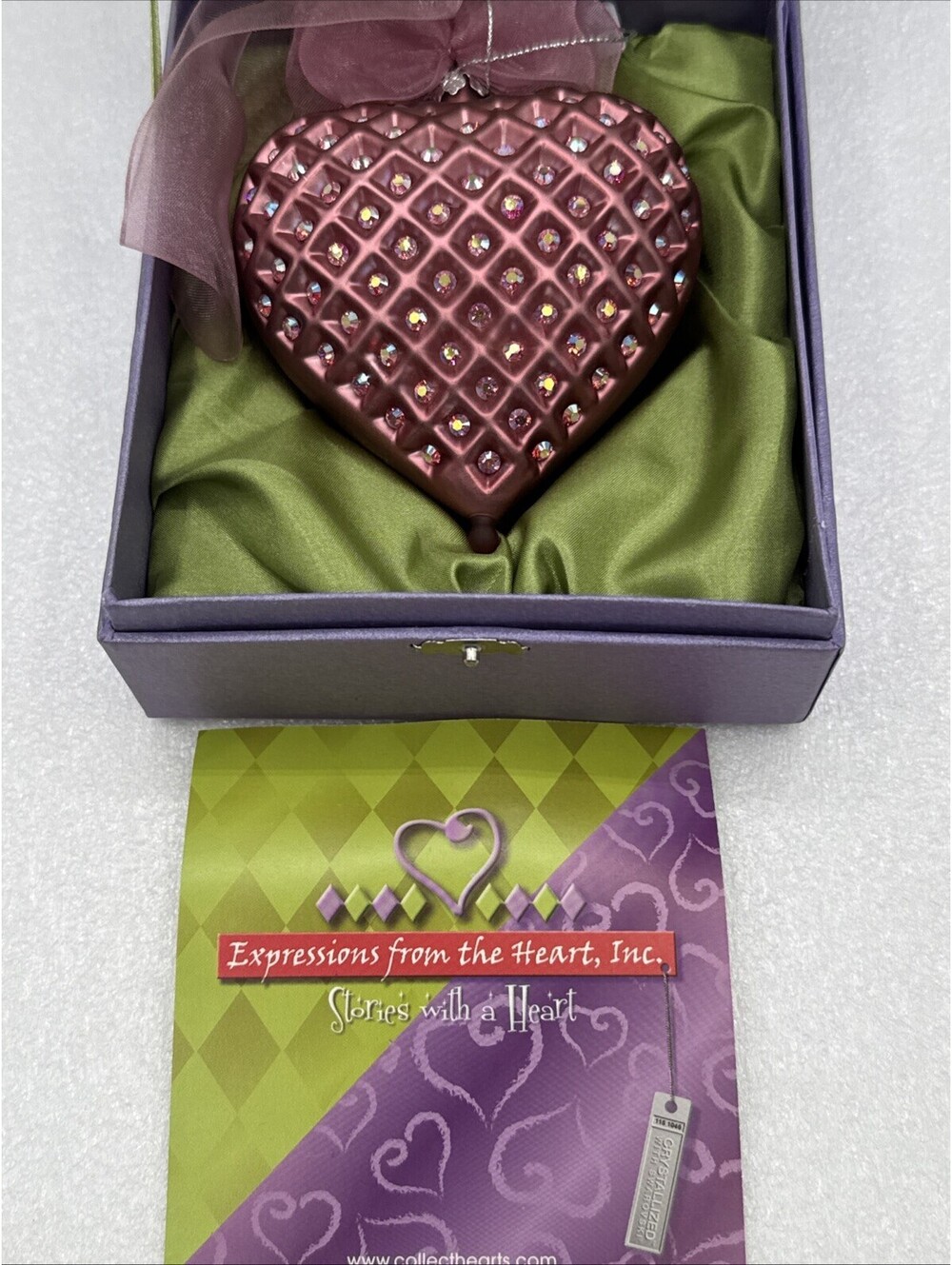 Swarovski Crystals Expressions From The Heart Pink 4” Ornament 2003 Double Sided